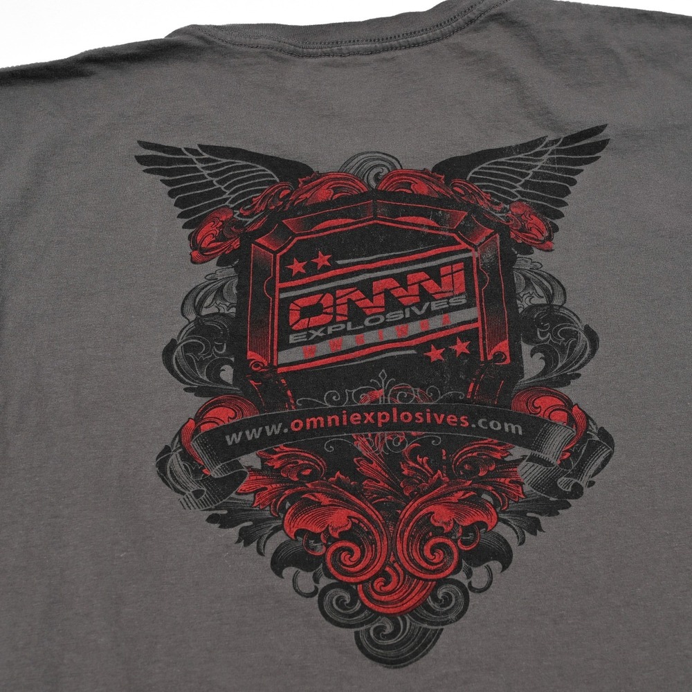 Omni Explosives Gray Double Sided Short Sleeve T-Shirt‎ Men's Medium Military